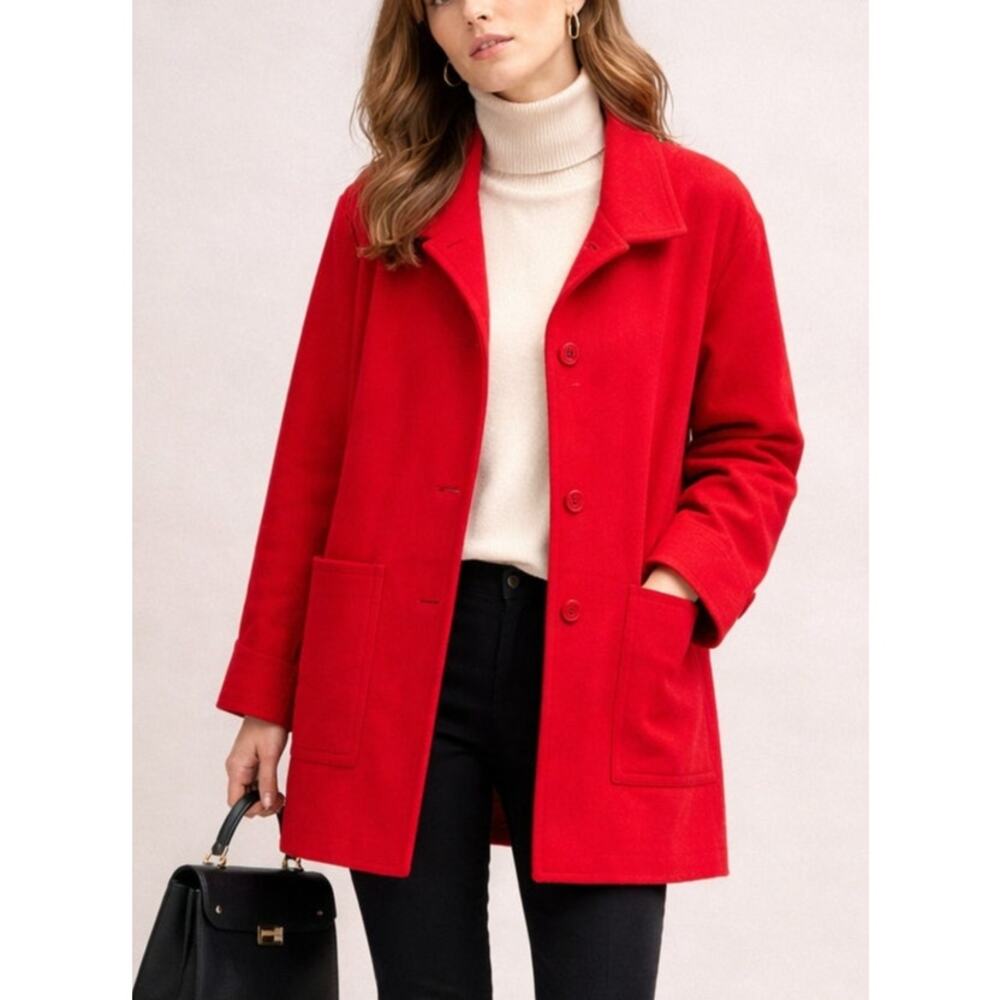 Louben Womens Cashmere Wool Peacoat Jacket Size 6 Red Classic Parisian French